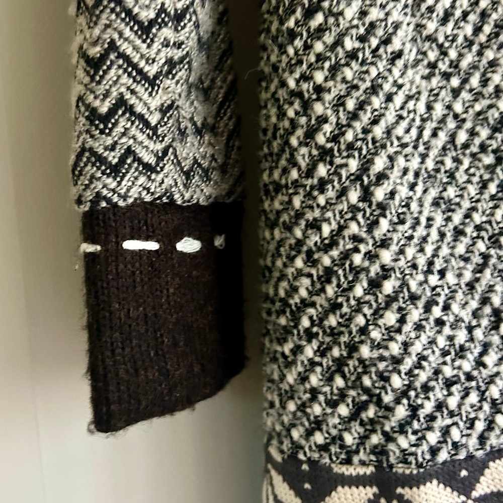 KESSLEY Patchwork Fair Isle Sweater Coat Boho Art Wear Nordic Lagenlook Sz Small - Picture 13 of 16